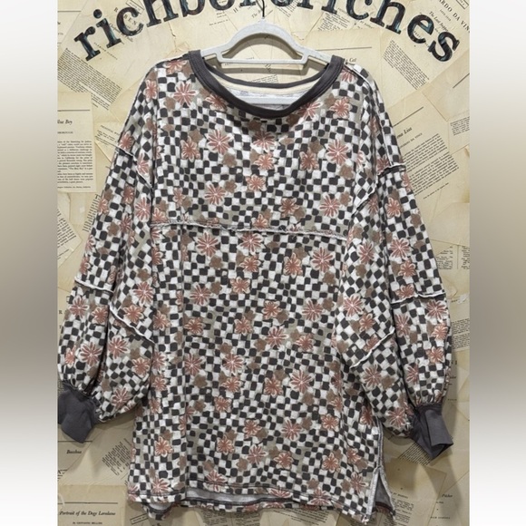 Free People Coastal Printed Crew Sweatshirt We The Free Oversized Terracotta - Picture 5 of 6